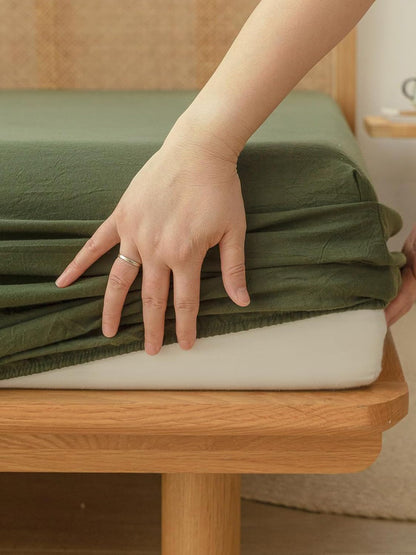 100% Cotton Fitted Sheet - Super Soft 40cm Deep Pocket Bottom Sheets - White Elastic Sheet（Super King,Olive green)