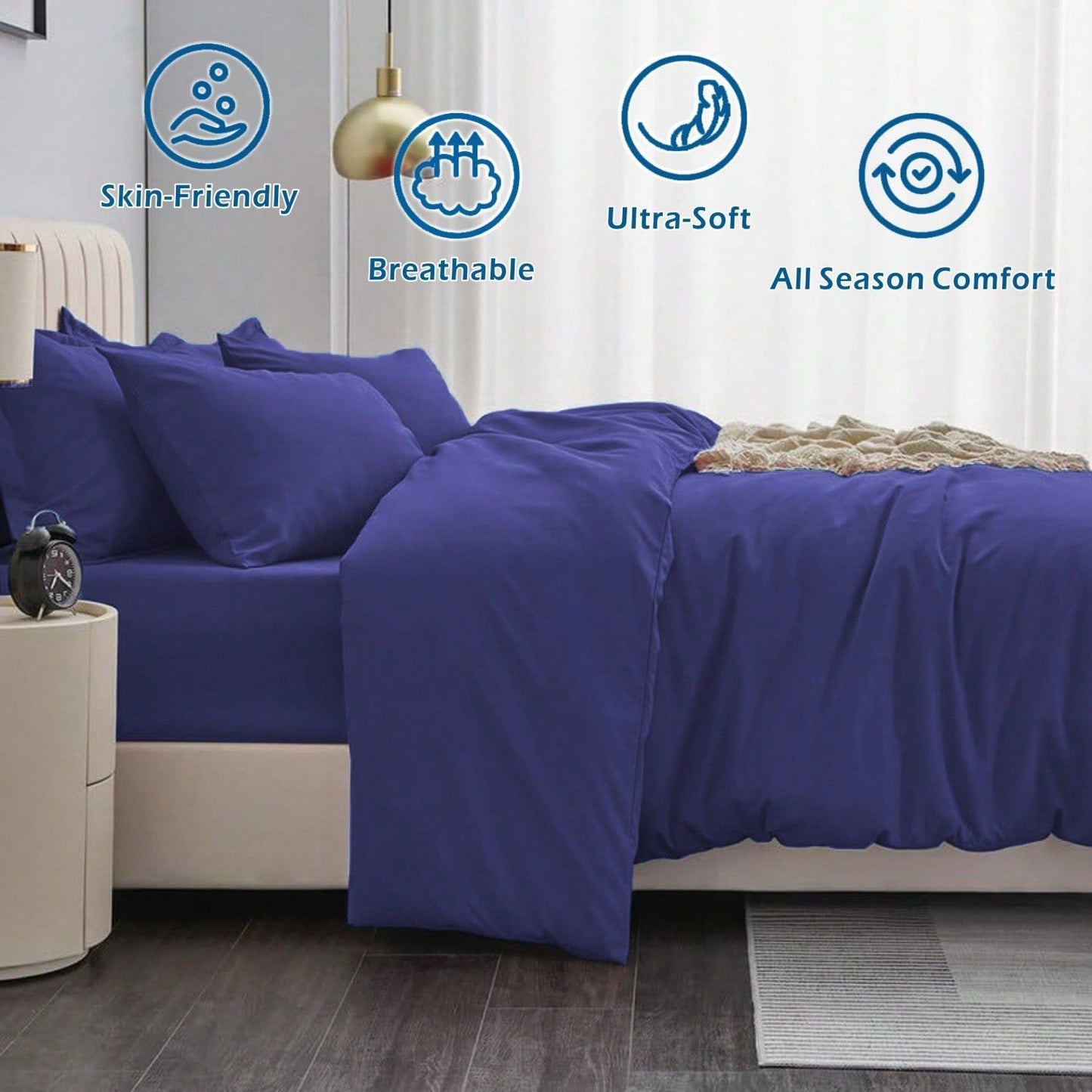 Hotel Soft Microfiber Duvet Cover Set-2000TC Quilt Cover Set & Pillowcases -1 Donna Cover Zipper Closure & 1 x Pillowcases-Breathable Bedding - Wrinkle, Fade, Stain Resistant(Royal blue,Double)
