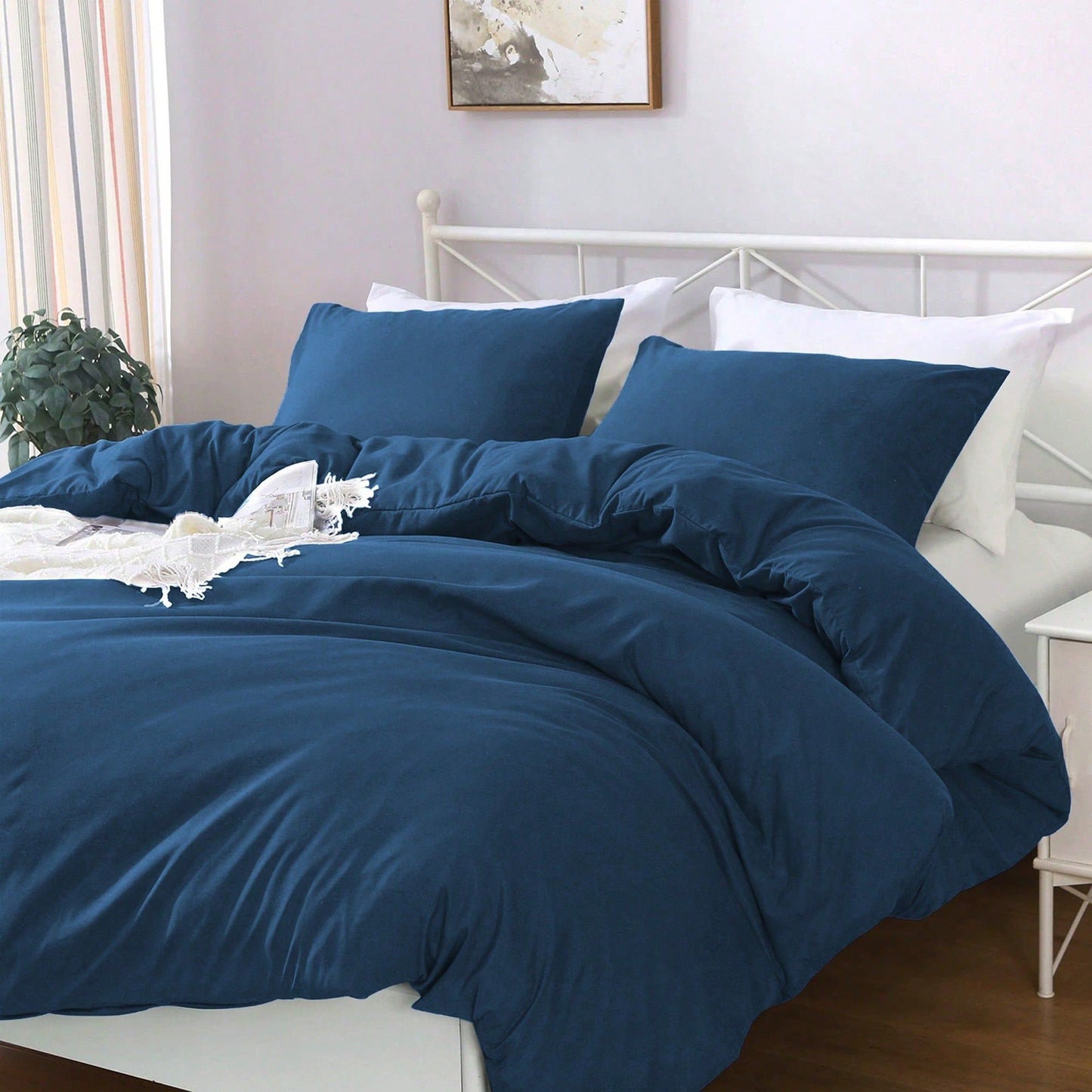 Hotel Soft Microfiber Duvet Cover Set-2000TC Quilt Cover Set & Pillowcases -1 Donna Cover Zipper Closure & 1 x Pillowcases-Breathable Bedding - Wrinkle, Fade, Stain Resistant(Navy,Double)