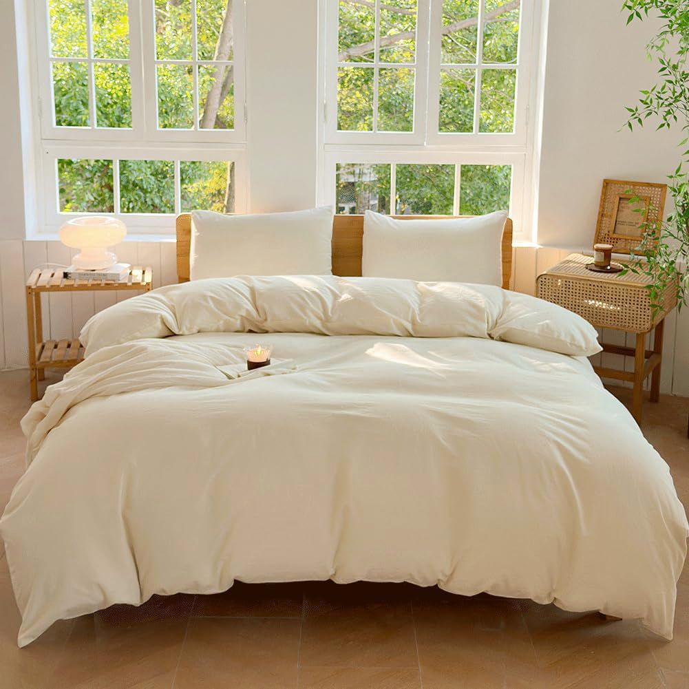 Hotel Soft Microfiber Duvet Cover Set-2000TC Quilt Cover Set & Pillowcases -1 Donna Cover Zipper Closure & 1 x Pillowcases-Breathable Bedding - Wrinkle, Fade, Stain Resistant(Cream White,Double)