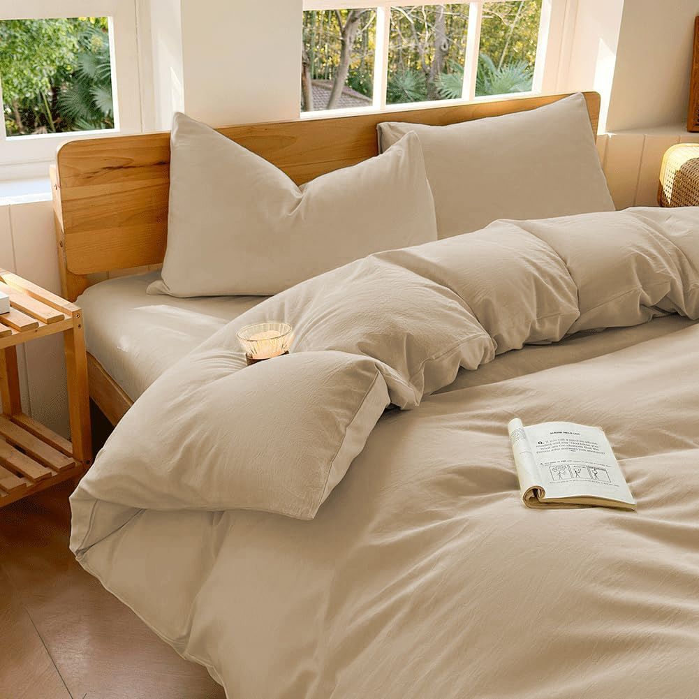 Hotel Soft Microfiber Duvet Cover Set-2000TC Quilt Cover Set & Pillowcases -1 Donna Cover Zipper Closure & 1 x Pillowcases-Breathable Bedding - Wrinkle, Fade, Stain Resistant(Camel Beige,Double)