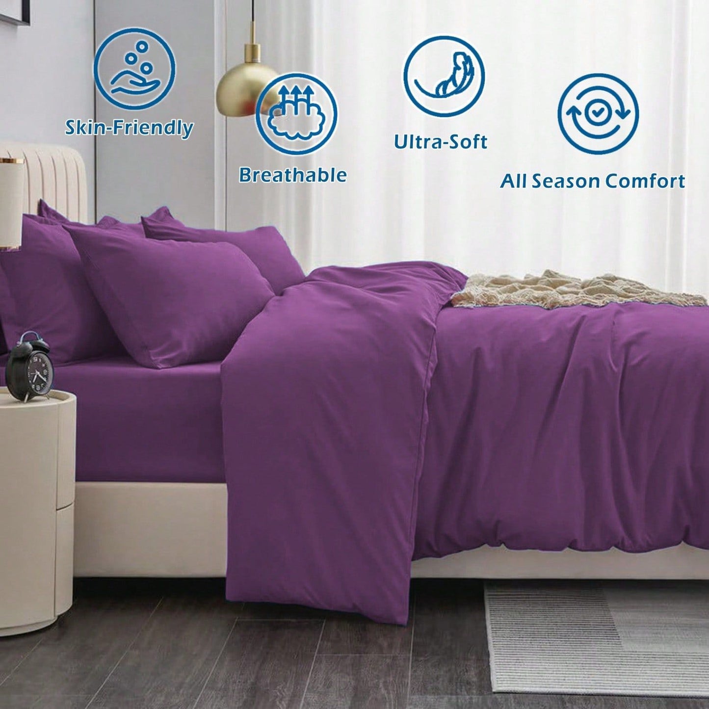Hotel Soft Microfiber Duvet Cover Set-2000TC Quilt Cover Set & Pillowcases -1 Donna Cover Zipper Closure & 1 x Pillowcases-Breathable Bedding - Wrinkle, Fade, Stain Resistant(Purple,Double)