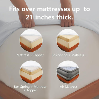 Hotel Soft Bed Sheet Set- Bedding Sheets & Pillowcases -Breathable Bedding - Wrinkle, Fade, Stain Resistant-Deep Pocket Flat Fitted Bed Sheet Set(Raw white,Double)