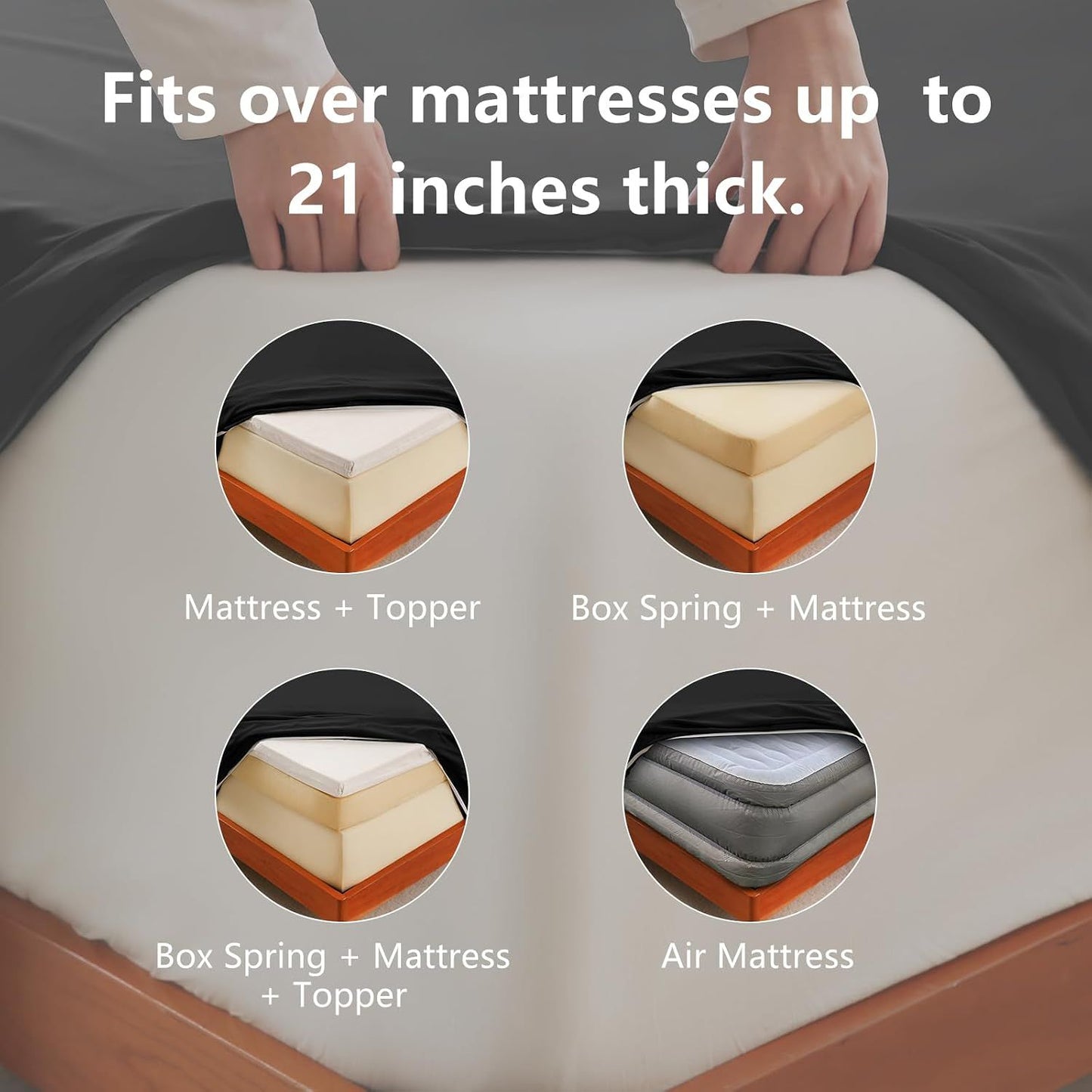 Hotel Soft Bed Sheet Set- Bedding Sheets & Pillowcases -Breathable Bedding - Wrinkle, Fade, Stain Resistant-Deep Pocket Flat Fitted Bed Sheet Set(Black,Double)