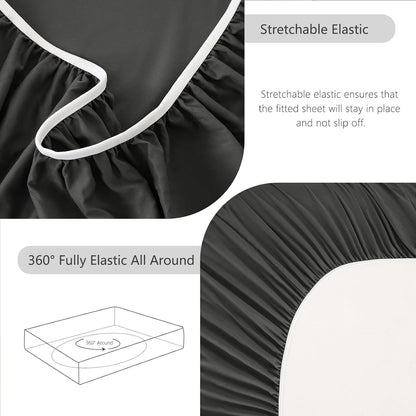 Hotel Soft Bed Sheet Set- Bedding Sheets & Pillowcases -Breathable Bedding - Wrinkle, Fade, Stain Resistant-Deep Pocket Flat Fitted Bed Sheet Set(Dark gray,Double)
