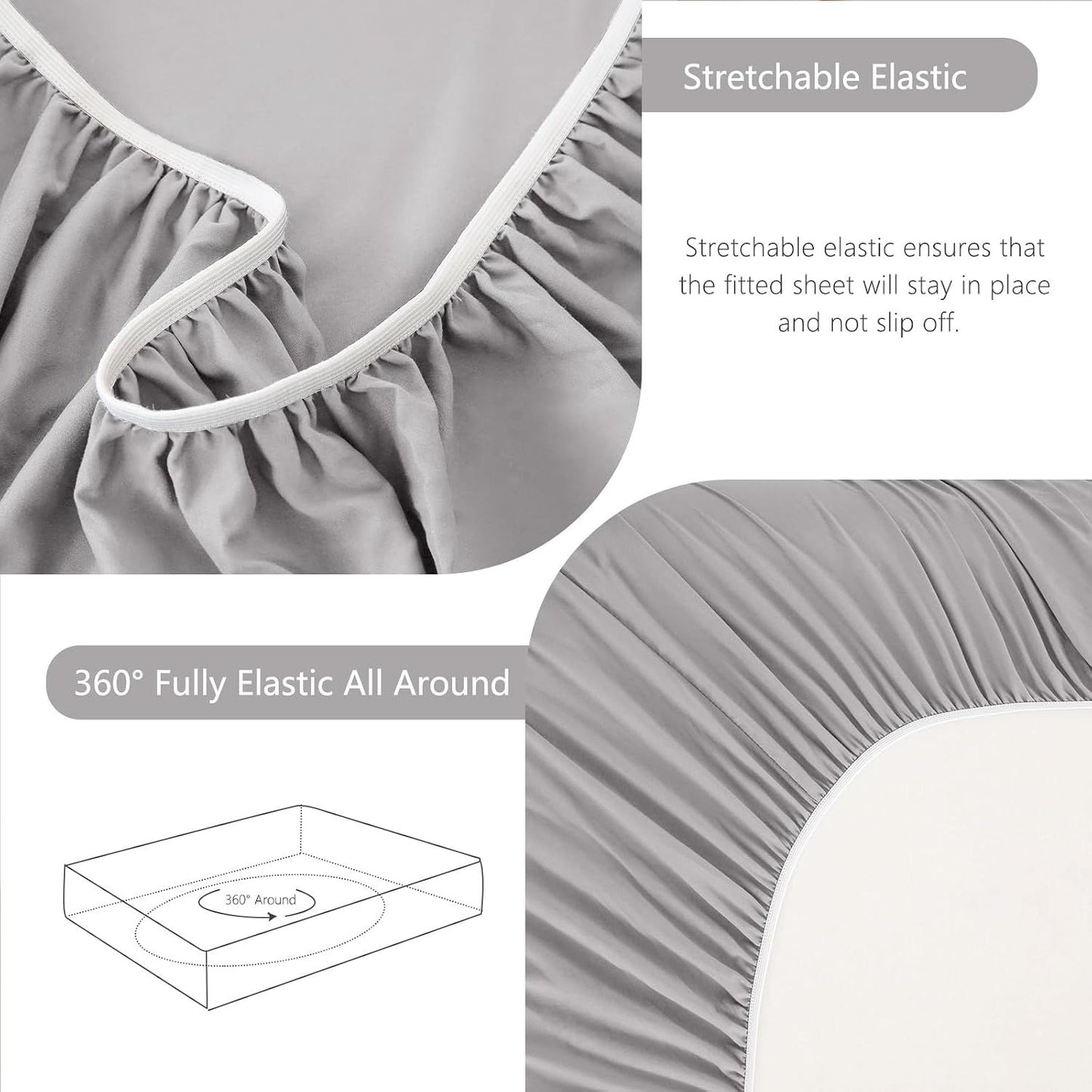 Hotel Soft Bed Sheet Set- Bedding Sheets & Pillowcases -Breathable Bedding - Wrinkle, Fade, Stain Resistant-Deep Pocket Flat Fitted Bed Sheet Set(Silver-gray,Double)