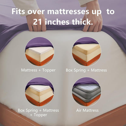 Hotel Soft Bed Sheet Set- Bedding Sheets & Pillowcases -Breathable Bedding - Wrinkle, Fade, Stain Resistant-Deep Pocket Flat Fitted Bed Sheet Set(Purple,Double)