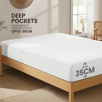 Hotel Quality Fitted Sheet - 1 Piece Fitted Sheet  -Breathable Bedding - Wrinkle, Fade, Stain Resistant- 16inch/40cm Deep Pocket Fitted Bed Sheet-Wrinkle and Fade Resistant,(White,Double)