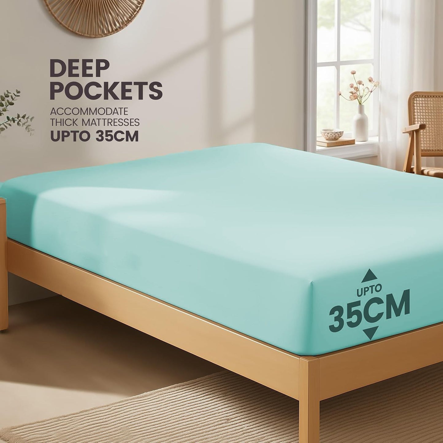 Hotel Quality Fitted Sheet - 1 Piece Fitted Sheet  -Breathable Bedding - Wrinkle, Fade, Stain Resistant- 16inch/40cm Deep Pocket Fitted Bed Sheet-Wrinkle and Fade Resistant,(Ice blue,Double)
