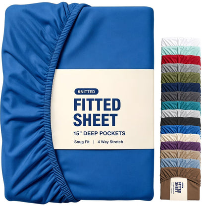 Hotel Quality Fitted Sheet - 1 Piece Fitted Sheet  -Breathable Bedding - Wrinkle, Fade, Stain Resistant- 16inch/40cm Deep Pocket Fitted Bed Sheet-Wrinkle and Fade Resistant,(Royal blue,Double)