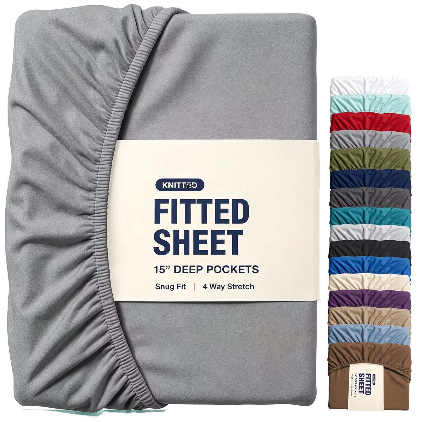 Hotel Quality Fitted Sheet - 1 Piece Fitted Sheet  -Breathable Bedding - Wrinkle, Fade, Stain Resistant- 16inch/40cm Deep Pocket Fitted Bed Sheet-Wrinkle and Fade Resistant,(Grey,Double)
