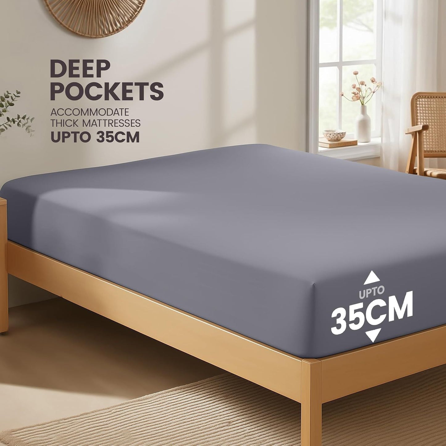 Hotel Quality Fitted Sheet - 1 Piece Fitted Sheet  -Breathable Bedding - Wrinkle, Fade, Stain Resistant- 16inch/40cm Deep Pocket Fitted Bed Sheet-Wrinkle and Fade Resistant,(Grey,Double)