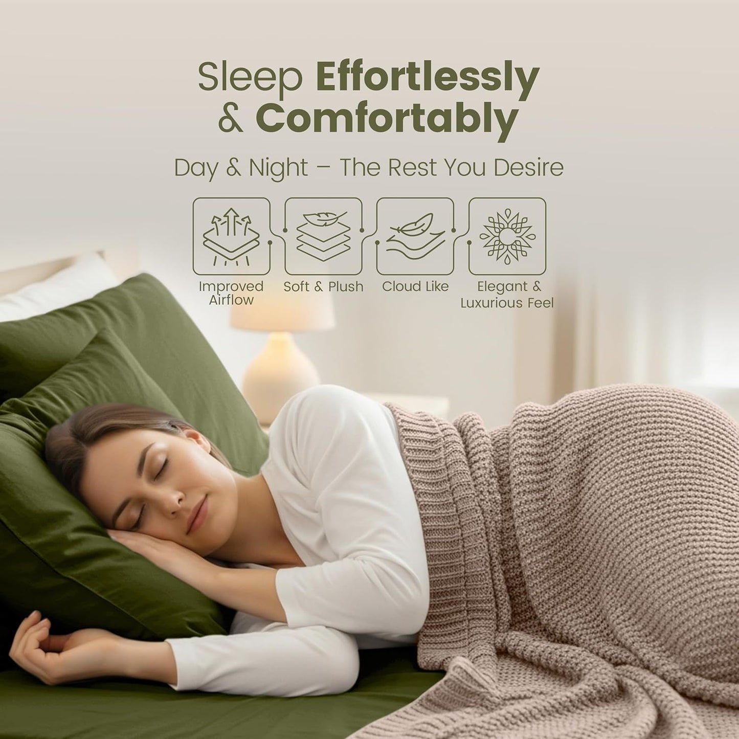 Hotel Quality Fitted Sheet - 1 Piece Fitted Sheet  -Breathable Bedding - Wrinkle, Fade, Stain Resistant- 16inch/40cm Deep Pocket Fitted Bed Sheet-Wrinkle and Fade Resistant,(Olive green,Double)
