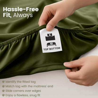 Hotel Quality Fitted Sheet - 1 Piece Fitted Sheet  -Breathable Bedding - Wrinkle, Fade, Stain Resistant- 16inch/40cm Deep Pocket Fitted Bed Sheet-Wrinkle and Fade Resistant,(Olive green,Double)