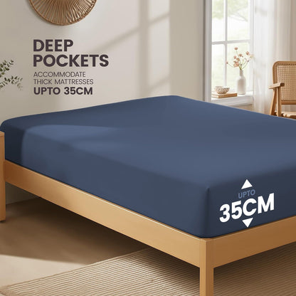 Hotel Quality Fitted Sheet - 1 Piece Fitted Sheet  -Breathable Bedding - Wrinkle, Fade, Stain Resistant- 16inch/40cm Deep Pocket Fitted Bed Sheet-Wrinkle and Fade Resistant,(Navy,Double)