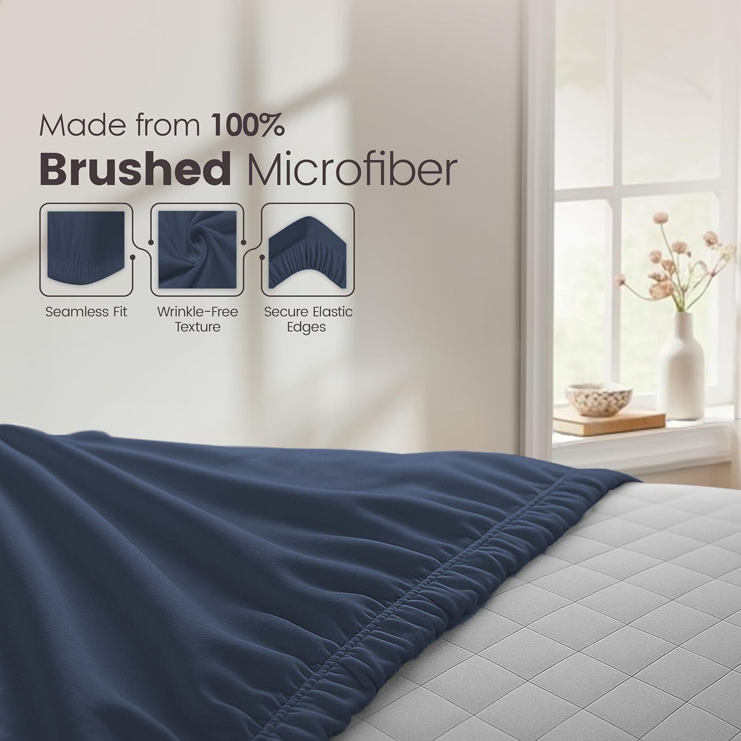 Hotel Quality Fitted Sheet - 1 Piece Fitted Sheet  -Breathable Bedding - Wrinkle, Fade, Stain Resistant- 16inch/40cm Deep Pocket Fitted Bed Sheet-Wrinkle and Fade Resistant,(Navy,Double)