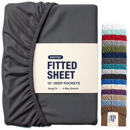 Hotel Quality Fitted Sheet - 1 Piece Fitted Sheet  -Breathable Bedding - Wrinkle, Fade, Stain Resistant- 16inch/40cm Deep Pocket Fitted Bed Sheet-Wrinkle and Fade Resistant,(Dark gray,Double)