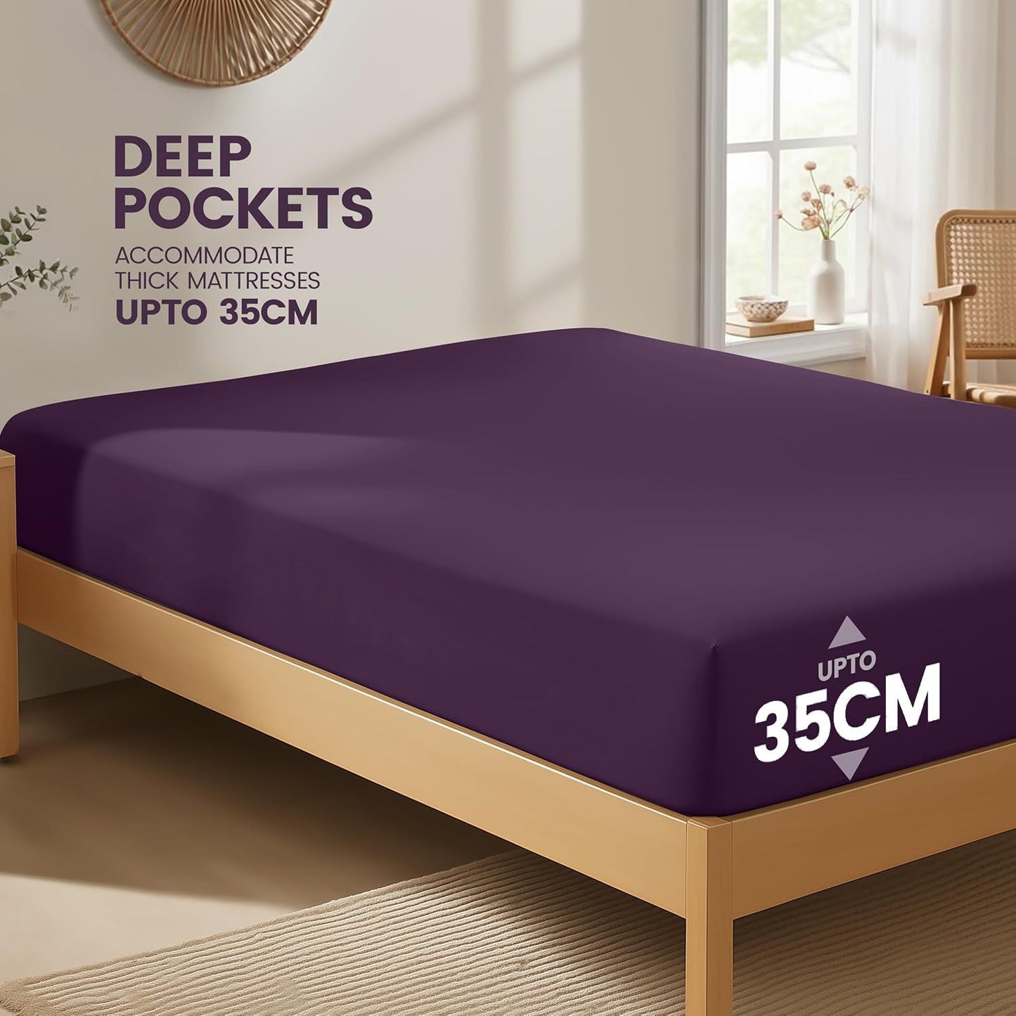 Hotel Quality Fitted Sheet - 1 Piece Fitted Sheet  -Breathable Bedding - Wrinkle, Fade, Stain Resistant- 16inch/40cm Deep Pocket Fitted Bed Sheet-Wrinkle and Fade Resistant,(Purple,Double)