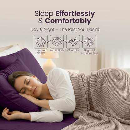 Hotel Quality Fitted Sheet - 1 Piece Fitted Sheet  -Breathable Bedding - Wrinkle, Fade, Stain Resistant- 16inch/40cm Deep Pocket Fitted Bed Sheet-Wrinkle and Fade Resistant,(Purple,Double)