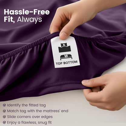 Hotel Quality Fitted Sheet - 1 Piece Fitted Sheet  -Breathable Bedding - Wrinkle, Fade, Stain Resistant- 16inch/40cm Deep Pocket Fitted Bed Sheet-Wrinkle and Fade Resistant,(Purple,Double)