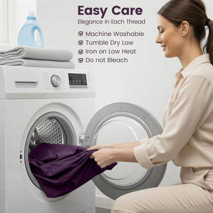 Hotel Quality Fitted Sheet - 1 Piece Fitted Sheet  -Breathable Bedding - Wrinkle, Fade, Stain Resistant- 16inch/40cm Deep Pocket Fitted Bed Sheet-Wrinkle and Fade Resistant,(Purple,Double)