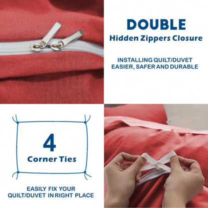 Hotel Soft Microfiber Duvet Cover Set-2000TC Quilt Cover Set & Pillowcases -1 Donna Cover Zipper Closure & 1 x Pillowcases-Breathable Bedding - Wrinkle, Fade, Stain Resistant(Red,King)