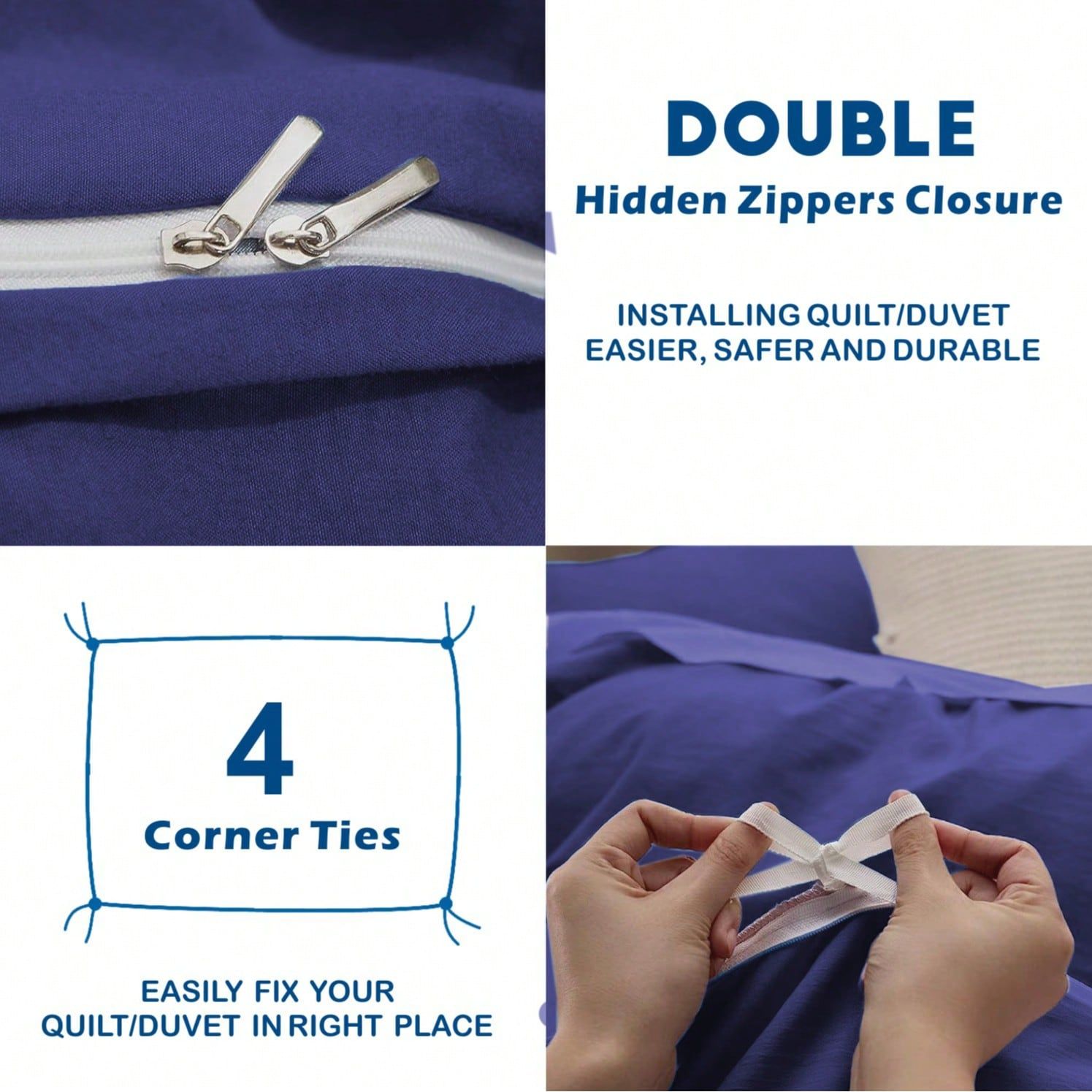 Hotel Soft Microfiber Duvet Cover Set-2000TC Quilt Cover Set & Pillowcases -1 Donna Cover Zipper Closure & 1 x Pillowcases-Breathable Bedding - Wrinkle, Fade, Stain Resistant(Royal blue,King)