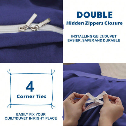 Hotel Soft Microfiber Duvet Cover Set-2000TC Quilt Cover Set & Pillowcases -1 Donna Cover Zipper Closure & 1 x Pillowcases-Breathable Bedding - Wrinkle, Fade, Stain Resistant(Royal blue,King)