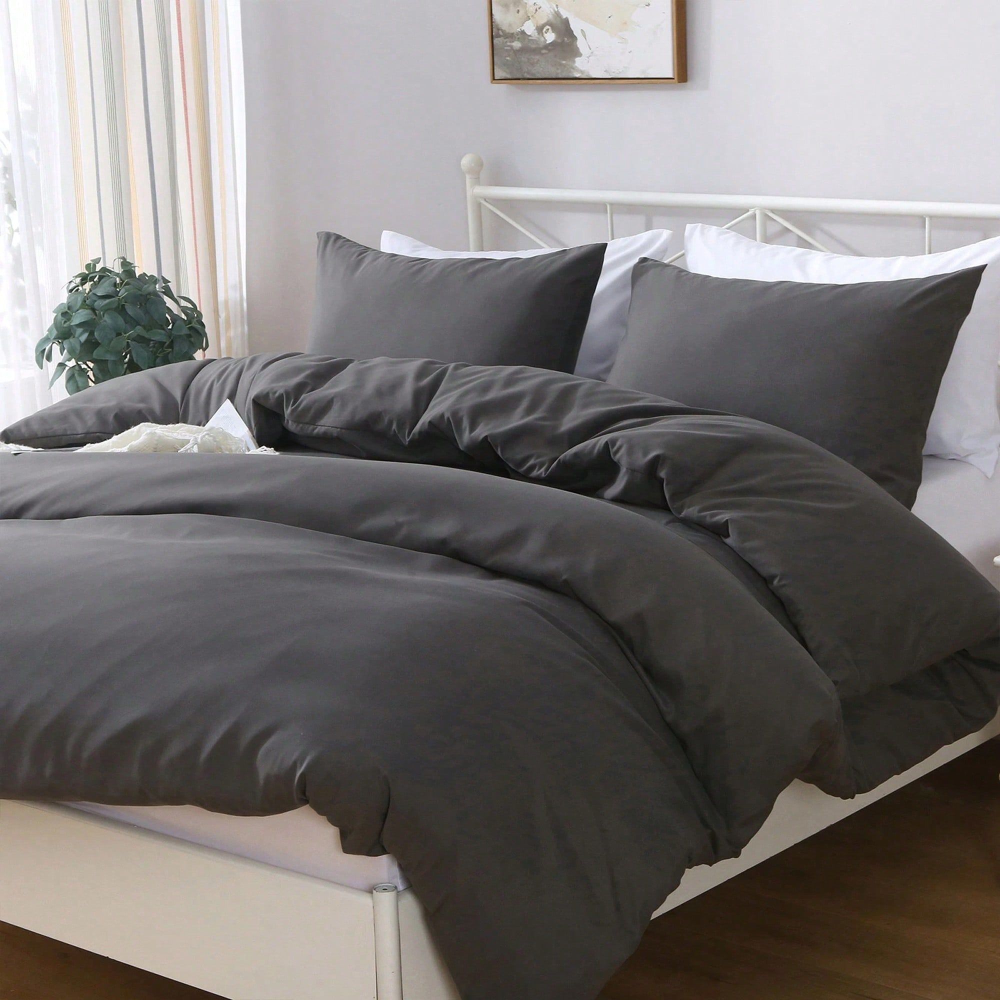 Hotel Soft Microfiber Duvet Cover Set-2000TC Quilt Cover Set & Pillowcases -1 Donna Cover Zipper Closure & 1 x Pillowcases-Breathable Bedding - Wrinkle, Fade, Stain Resistant(Dark gray,King)