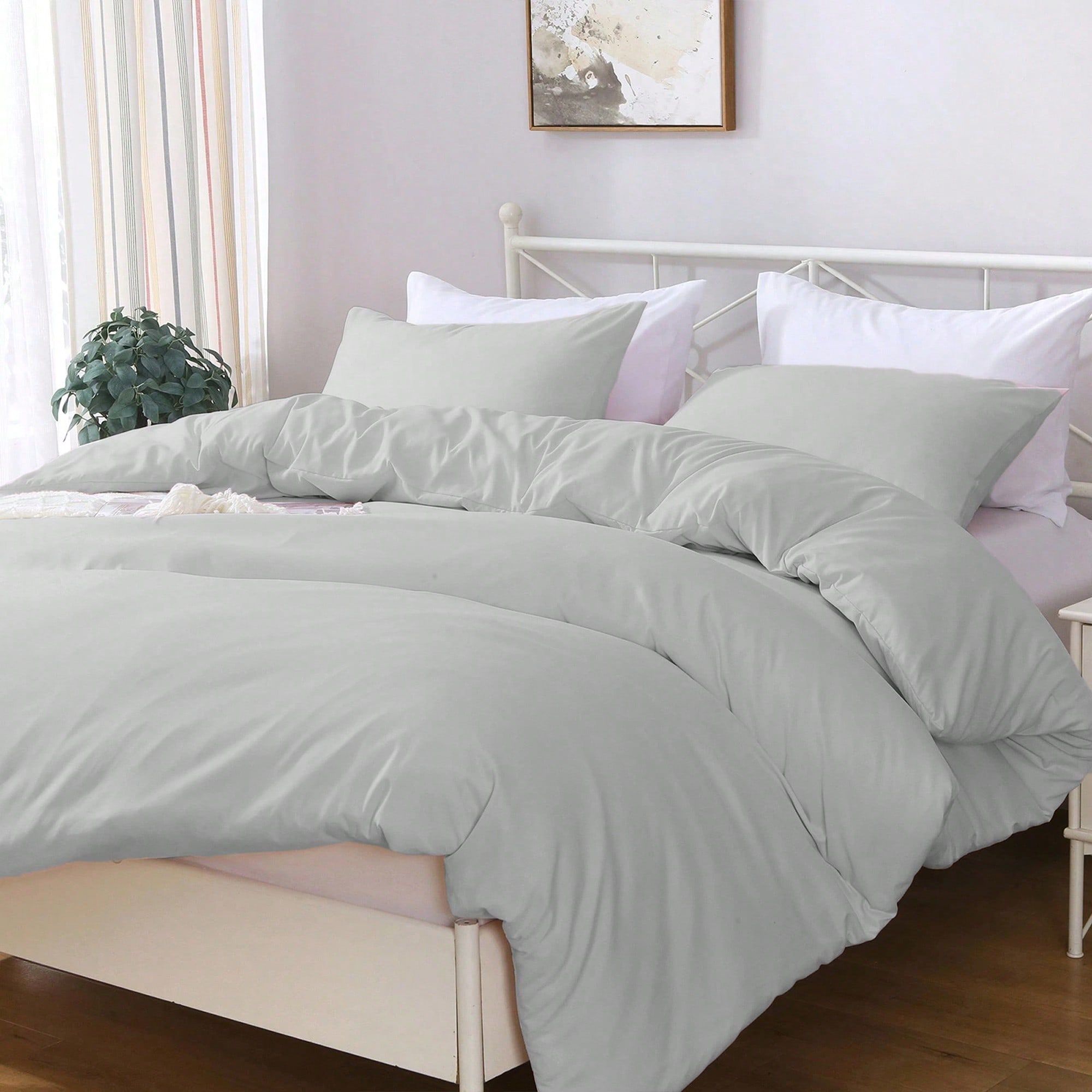 Hotel Soft Microfiber Duvet Cover Set-2000TC Quilt Cover Set & Pillowcases -1 Donna Cover Zipper Closure & 1 x Pillowcases-Breathable Bedding - Wrinkle, Fade, Stain Resistant(Silver-gray,King)