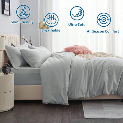 Hotel Soft Microfiber Duvet Cover Set-2000TC Quilt Cover Set & Pillowcases -1 Donna Cover Zipper Closure & 1 x Pillowcases-Breathable Bedding - Wrinkle, Fade, Stain Resistant(Silver-gray,King)