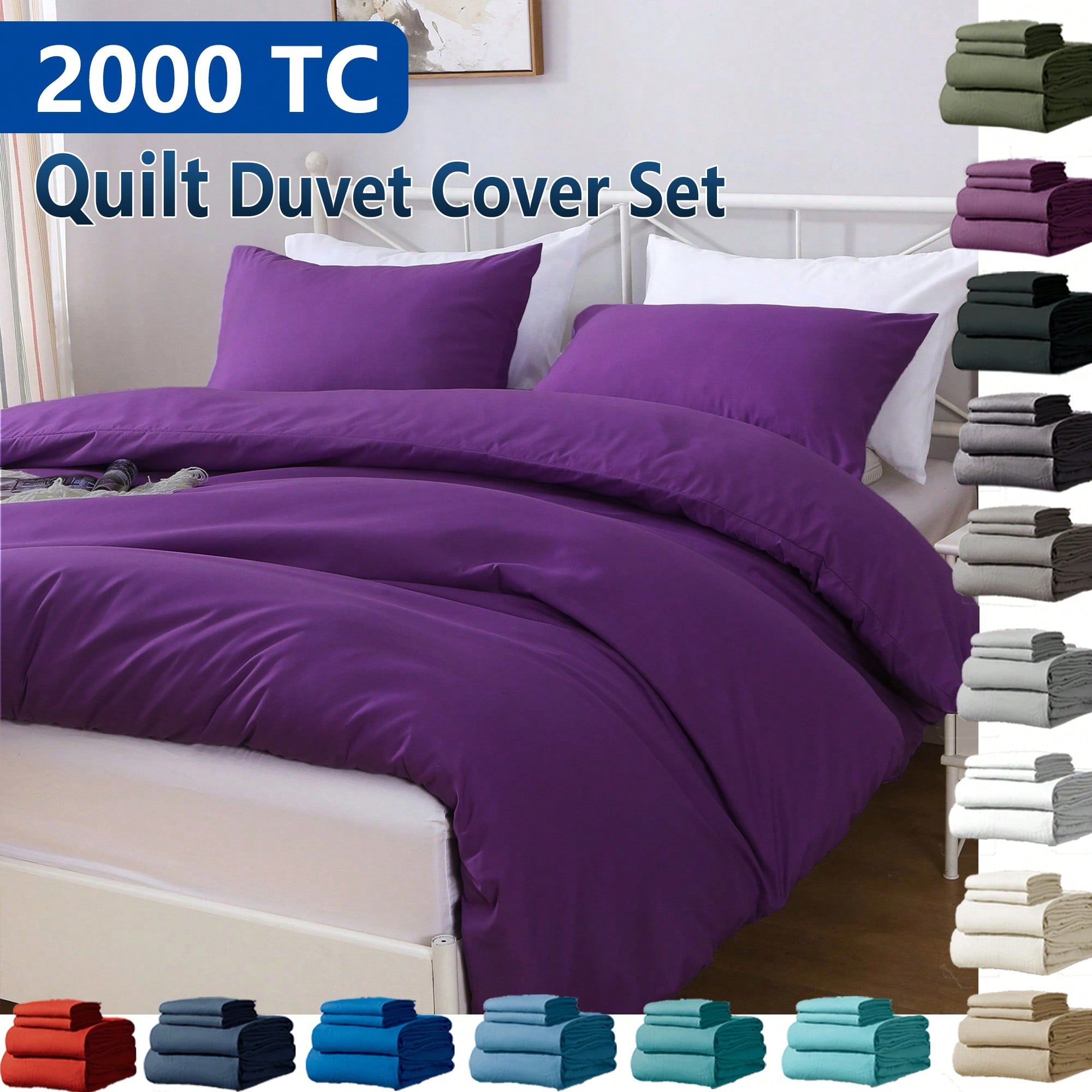 Hotel Soft Microfiber Duvet Cover Set-2000TC Quilt Cover Set & Pillowcases -1 Donna Cover Zipper Closure & 1 x Pillowcases-Breathable Bedding - Wrinkle, Fade, Stain Resistant(Purple,King)