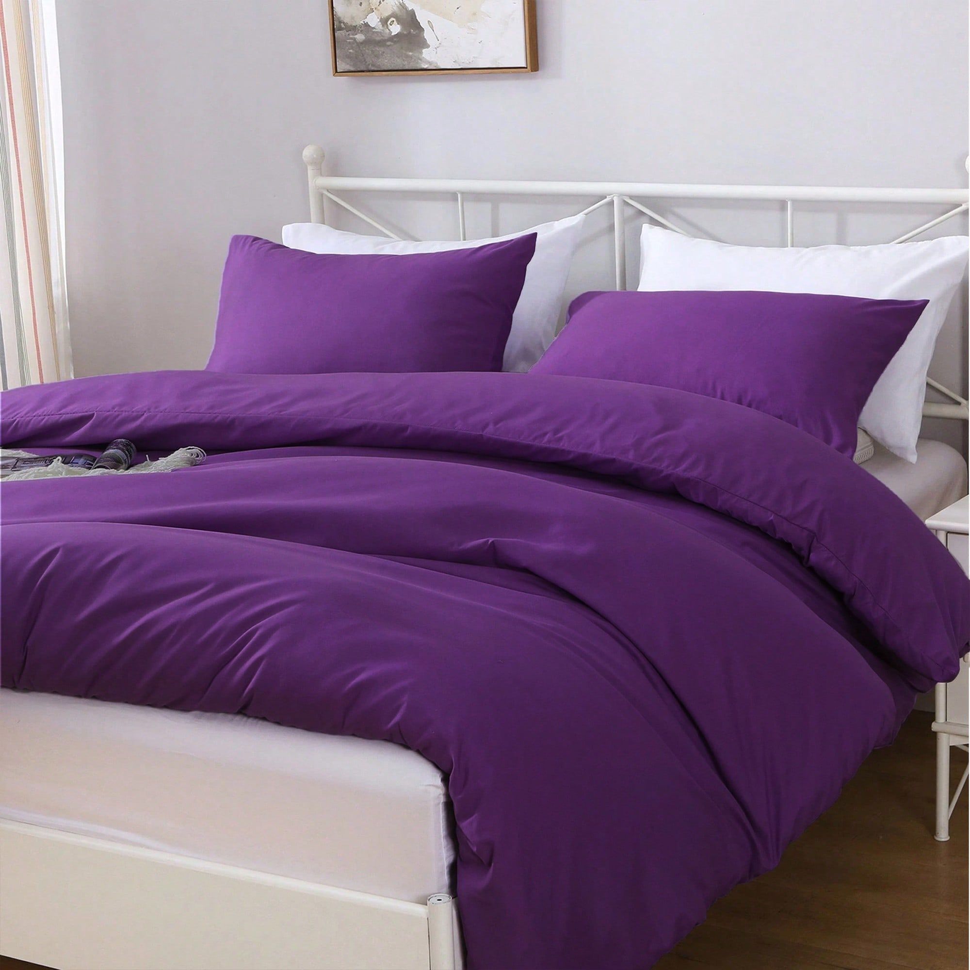 Hotel Soft Microfiber Duvet Cover Set-2000TC Quilt Cover Set & Pillowcases -1 Donna Cover Zipper Closure & 1 x Pillowcases-Breathable Bedding - Wrinkle, Fade, Stain Resistant(Purple,King)