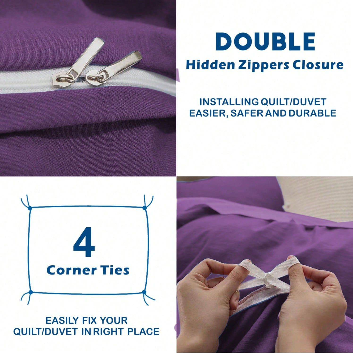 Hotel Soft Microfiber Duvet Cover Set-2000TC Quilt Cover Set & Pillowcases -1 Donna Cover Zipper Closure & 1 x Pillowcases-Breathable Bedding - Wrinkle, Fade, Stain Resistant(Purple,King)