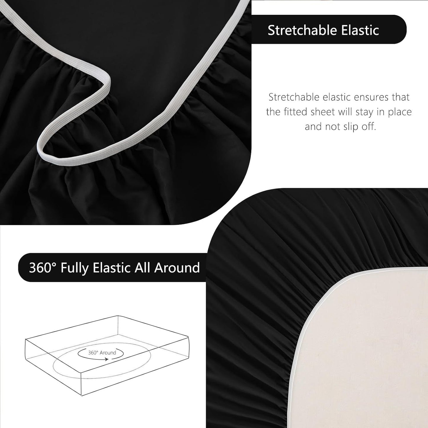 Hotel Soft Bed Sheet Set- Bedding Sheets & Pillowcases -Breathable Bedding - Wrinkle, Fade, Stain Resistant-Deep Pocket Flat Fitted Bed Sheet Set(Black,King)