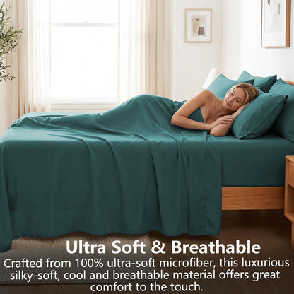 Hotel Soft Bed Sheet Set- Bedding Sheets & Pillowcases -Breathable Bedding - Wrinkle, Fade, Stain Resistant-Deep Pocket Flat Fitted Bed Sheet Set(Biscay blue,King)