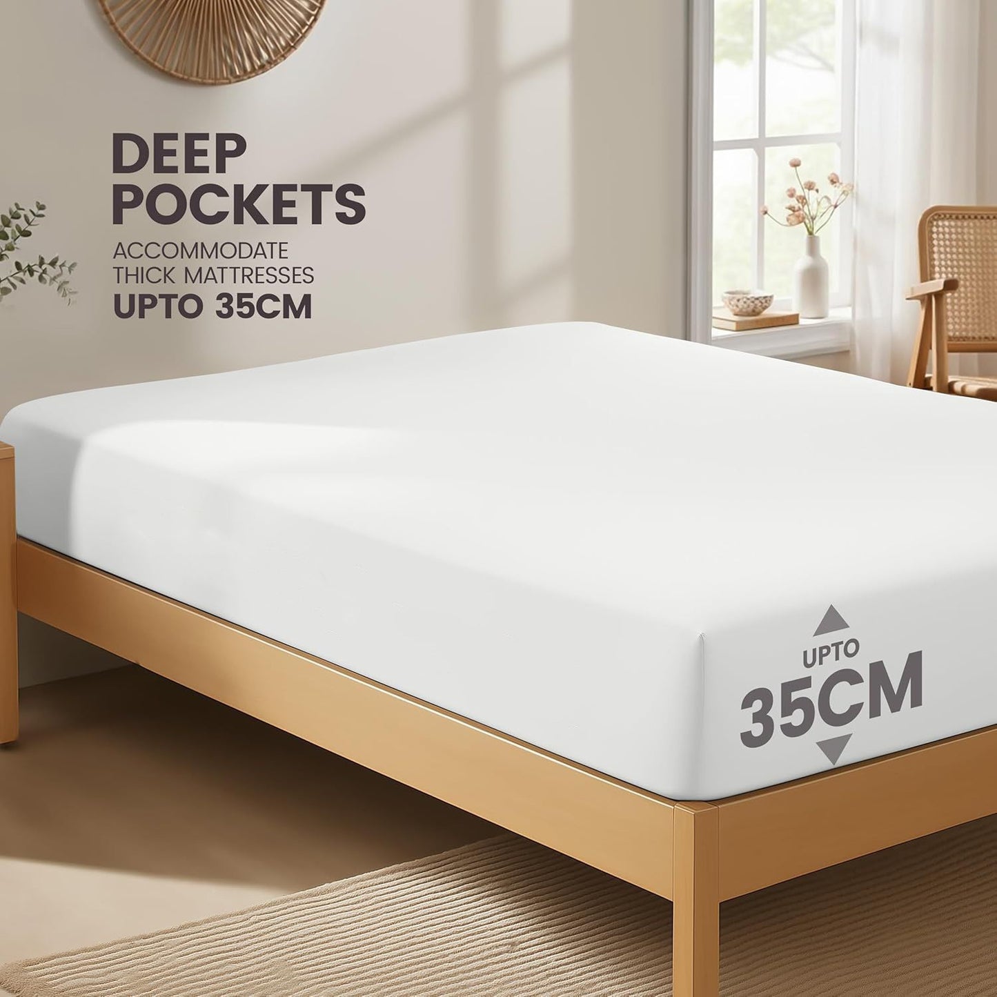 Hotel Quality Fitted Sheet - 1 Piece Fitted Sheet  -Breathable Bedding - Wrinkle, Fade, Stain Resistant- 16inch/40cm Deep Pocket Fitted Bed Sheet-Wrinkle and Fade Resistant,(White,King)