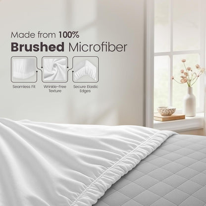 Hotel Quality Fitted Sheet - 1 Piece Fitted Sheet  -Breathable Bedding - Wrinkle, Fade, Stain Resistant- 16inch/40cm Deep Pocket Fitted Bed Sheet-Wrinkle and Fade Resistant,(White,King)