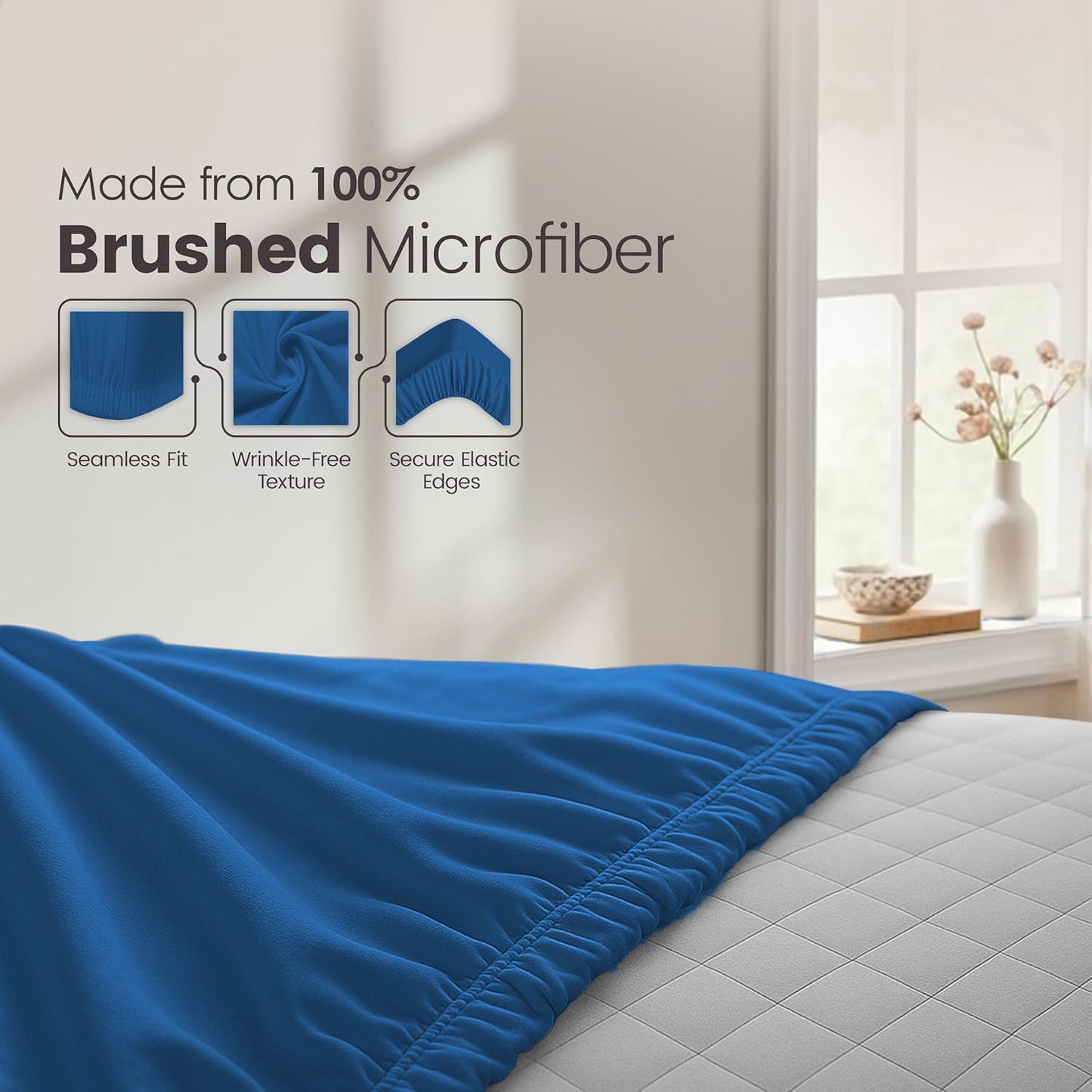 Hotel Quality Fitted Sheet - 1 Piece Fitted Sheet  -Breathable Bedding - Wrinkle, Fade, Stain Resistant- 16inch/40cm Deep Pocket Fitted Bed Sheet-Wrinkle and Fade Resistant,(Royal blue,King)