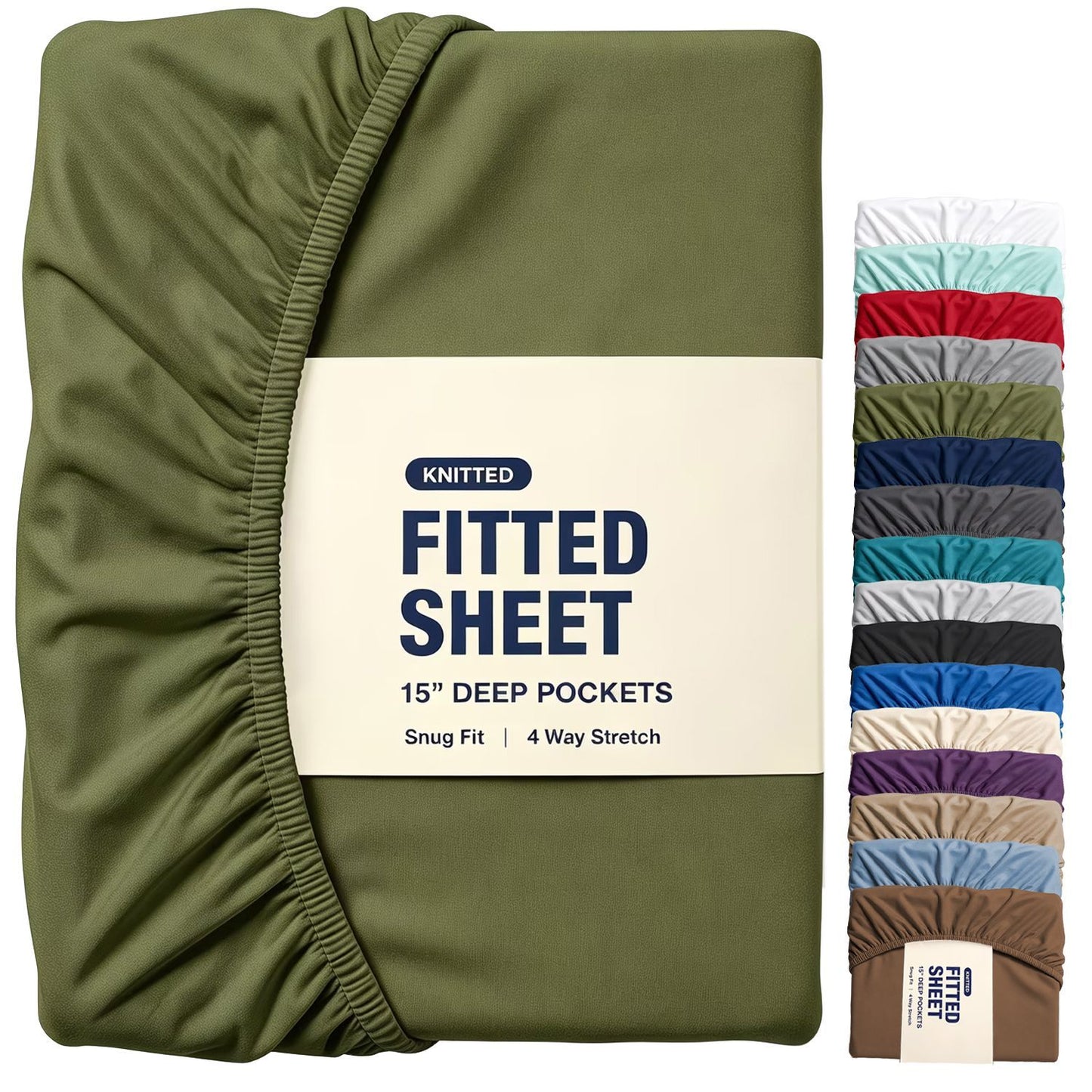 Hotel Quality Fitted Sheet - 1 Piece Fitted Sheet  -Breathable Bedding - Wrinkle, Fade, Stain Resistant- 16inch/40cm Deep Pocket Fitted Bed Sheet-Wrinkle and Fade Resistant,(Olive green,King)