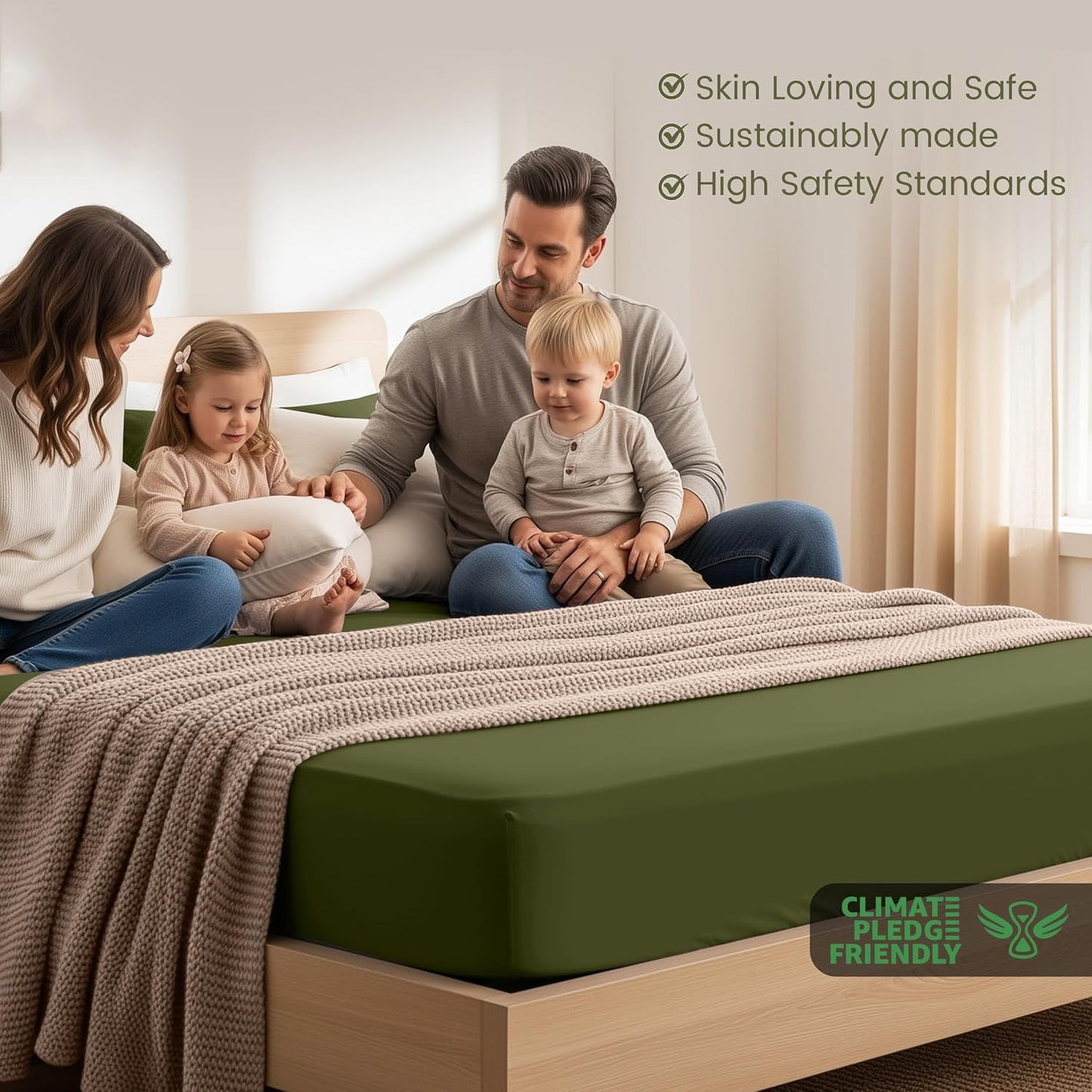 Hotel Quality Fitted Sheet - 1 Piece Fitted Sheet  -Breathable Bedding - Wrinkle, Fade, Stain Resistant- 16inch/40cm Deep Pocket Fitted Bed Sheet-Wrinkle and Fade Resistant,(Olive green,King)