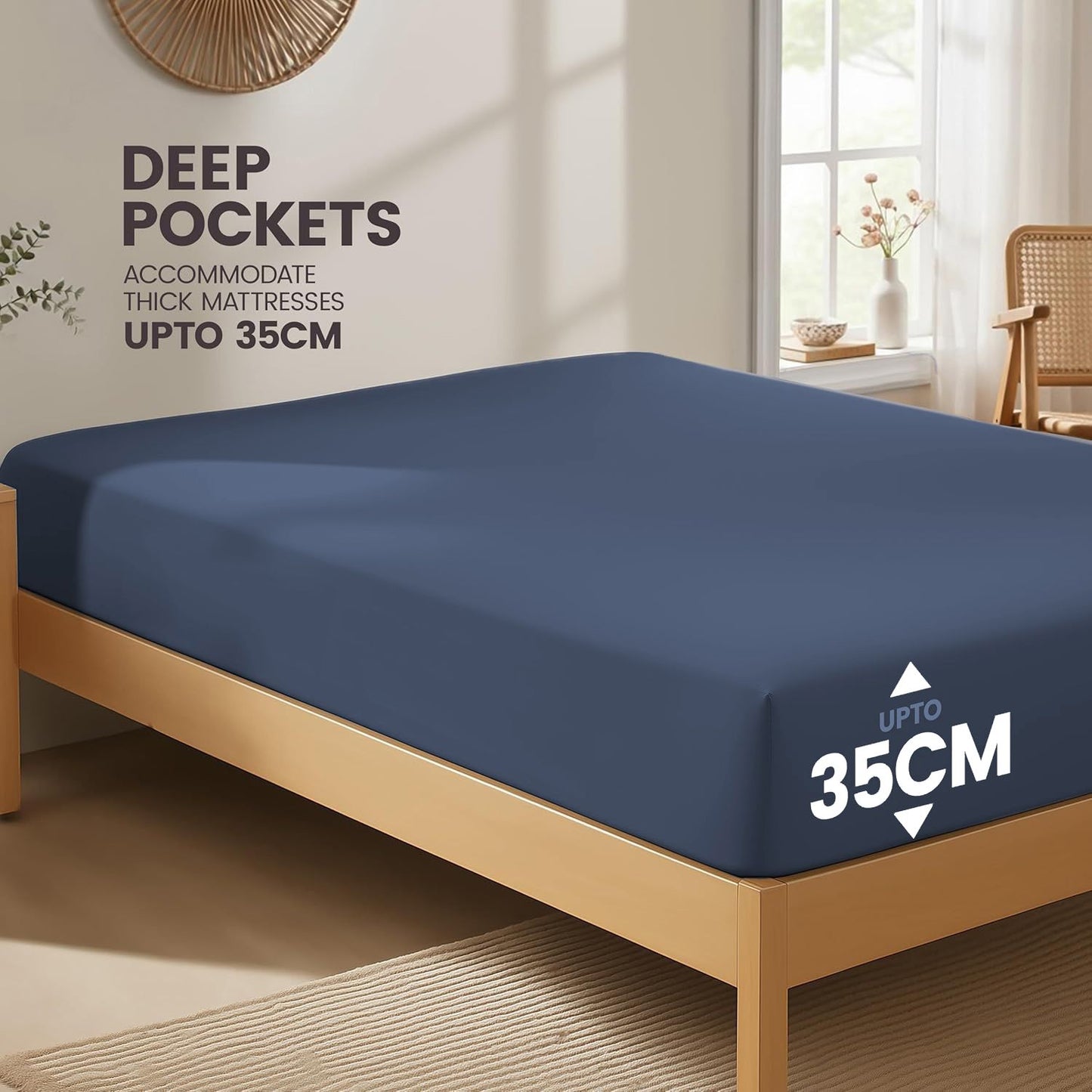 Hotel Quality Fitted Sheet - 1 Piece Fitted Sheet  -Breathable Bedding - Wrinkle, Fade, Stain Resistant- 16inch/40cm Deep Pocket Fitted Bed Sheet-Wrinkle and Fade Resistant,(Navy,King)