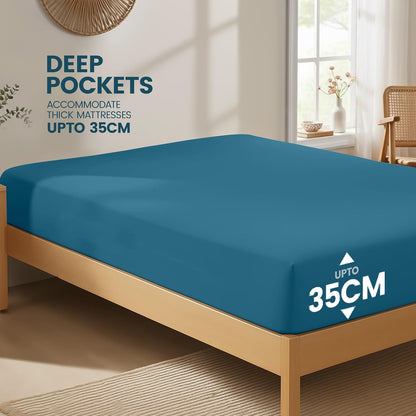 Hotel Quality Fitted Sheet - 1 Piece Fitted Sheet  -Breathable Bedding - Wrinkle, Fade, Stain Resistant- 16inch/40cm Deep Pocket Fitted Bed Sheet-Wrinkle and Fade Resistant,(Biscay blue,King)
