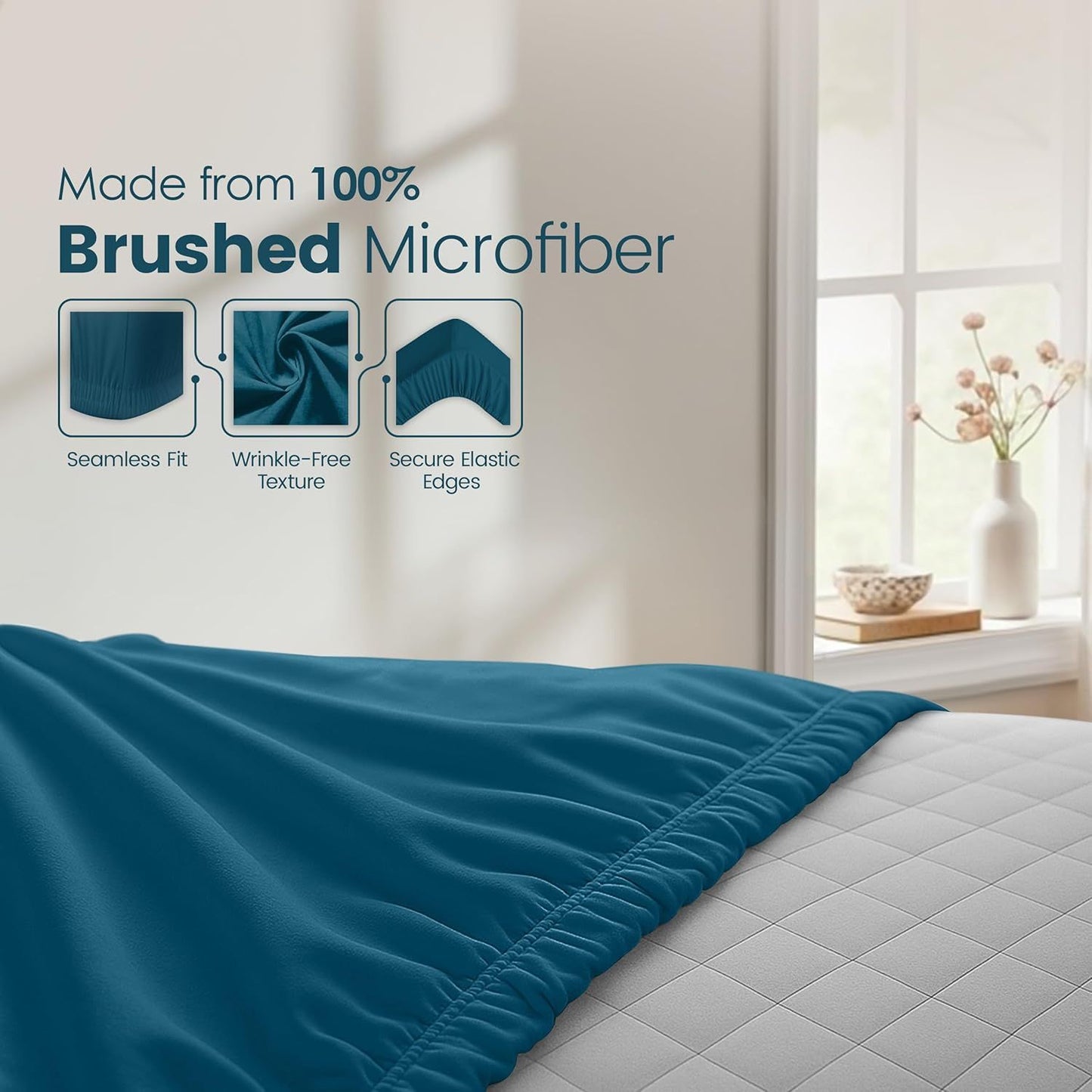 Hotel Quality Fitted Sheet - 1 Piece Fitted Sheet  -Breathable Bedding - Wrinkle, Fade, Stain Resistant- 16inch/40cm Deep Pocket Fitted Bed Sheet-Wrinkle and Fade Resistant,(Biscay blue,King)
