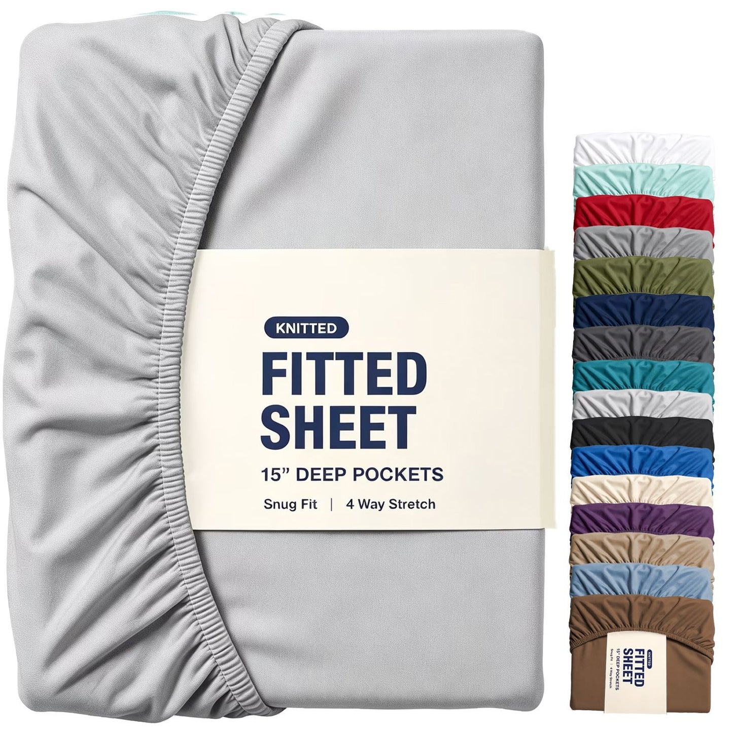 Hotel Quality Fitted Sheet - 1 Piece Fitted Sheet  -Breathable Bedding - Wrinkle, Fade, Stain Resistant- 16inch/40cm Deep Pocket Fitted Bed Sheet-Wrinkle and Fade Resistant,(Silver-gray,King)