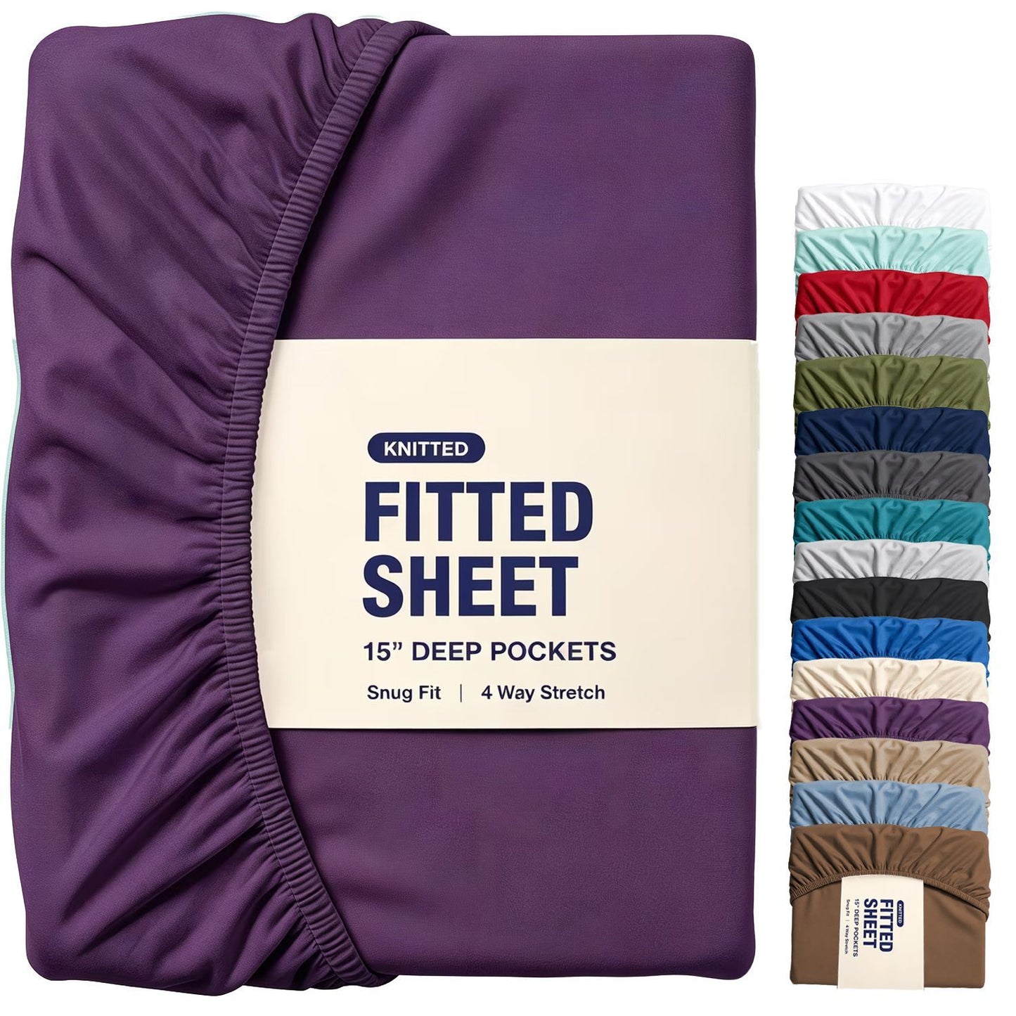 Hotel Quality Fitted Sheet - 1 Piece Fitted Sheet  -Breathable Bedding - Wrinkle, Fade, Stain Resistant- 16inch/40cm Deep Pocket Fitted Bed Sheet-Wrinkle and Fade Resistant,(Purple,King)