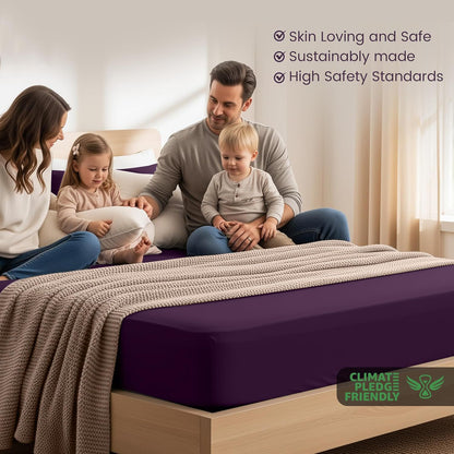 Hotel Quality Fitted Sheet - 1 Piece Fitted Sheet  -Breathable Bedding - Wrinkle, Fade, Stain Resistant- 16inch/40cm Deep Pocket Fitted Bed Sheet-Wrinkle and Fade Resistant,(Purple,King)