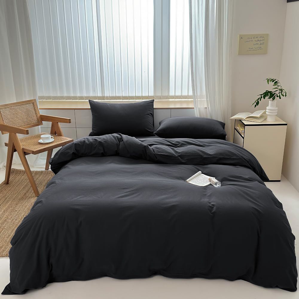 Hotel Soft Microfiber Duvet Cover Set-2000TC Quilt Cover Set & Pillowcases -1 Donna Cover Zipper Closure & 1 x Pillowcases-Breathable Bedding - Wrinkle, Fade, Stain Resistant(Black,King Single)