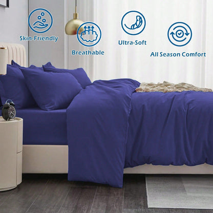 Hotel Soft Microfiber Duvet Cover Set-2000TC Quilt Cover Set & Pillowcases -1 Donna Cover Zipper Closure & 1 x Pillowcases-Breathable Bedding - Wrinkle, Fade, Stain Resistant(Royal blue,King Single)