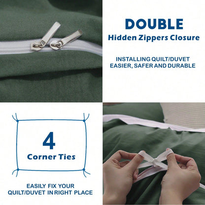 Hotel Soft Microfiber Duvet Cover Set-2000TC Quilt Cover Set & Pillowcases -1 Donna Cover Zipper Closure & 1 x Pillowcases-Breathable Bedding - Wrinkle, Fade, Stain Resistant(Olive green,King Single)